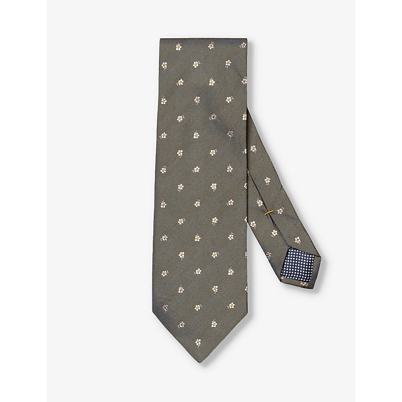 Eton Mens Dark Green Patterned Silk And Linen Tie
