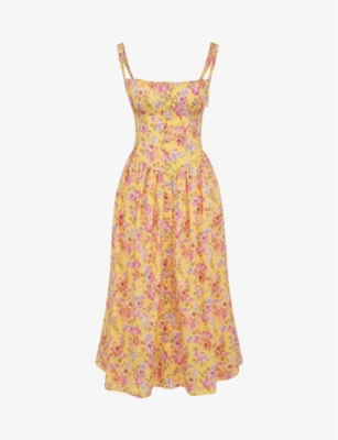 House Of Cb Womens Butter Print Tatiana Floral-print Cotton-blend Midi Dress In Butter Print