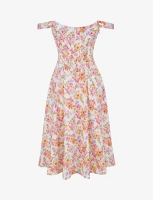 Shop House Of Cb Women's Ivory Saira Floral-print Cotton-blend Midi Dress