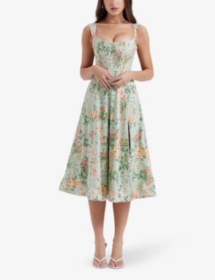 House Of Cb Womens Saira Floral-print Cotton-blend Midi Dress Light Jade In  Green