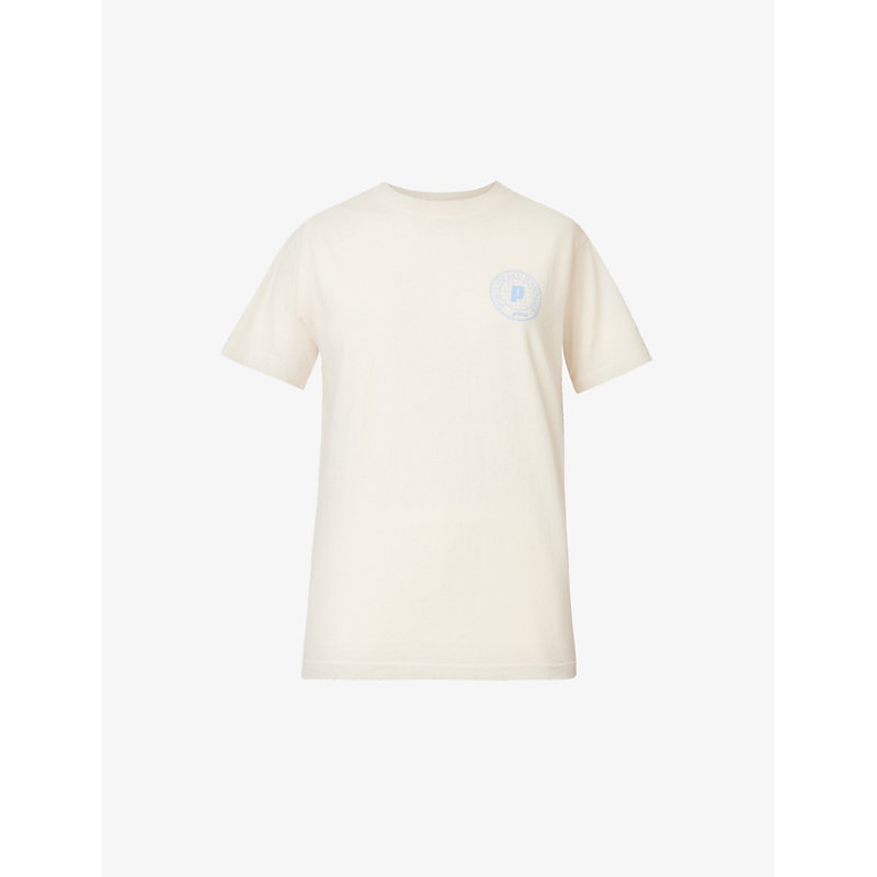 Sporty And Rich Sporty & Rich Women's Cream Blue X Prince Club Logo-printed Cotton-jersey T-shirt