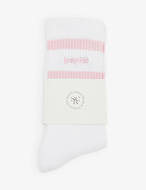 SPORTY & RICH: Logo-stripe stretch-organic-cotton blend socks