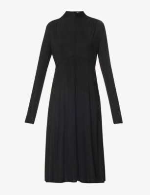 JIL SANDER: High-neck flared-skirt stretch-woven midi dress