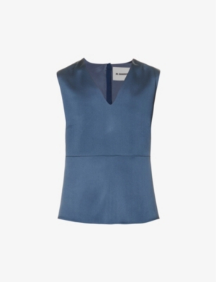 JIL SANDER JIL SANDER WOMENS BLUE V-NECK SLEEVELESS WOVEN TOP,68067954