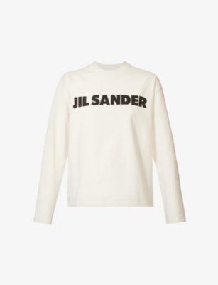 Jil Sander Crew Neck Long Sleeves T-shirt With Ribbed Collar And Printed Logo On The Front Clothing In Cream/black