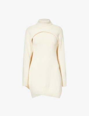 Jil Sander Cream White Two-piece Sweater With High-neck In Wool Woman In Cream/black