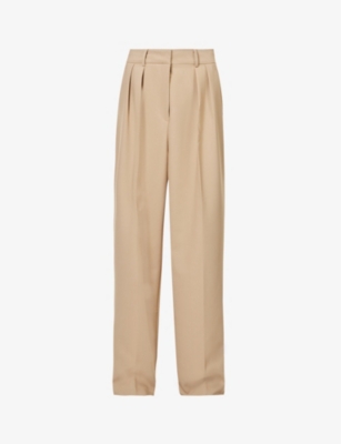 THE FRANKIE SHOP FRANKIE SHOP WOMEN'S BEIGE CORRIN PLEATED WIDE-LEG RELAXED-FIT STRETCH-WOVEN TROUSERS,68067732