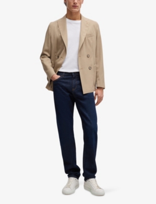 Shop Hugo Boss Mens Medium Blue Business Leisure Regular-fit Straight-leg Stretch-denim Jeans