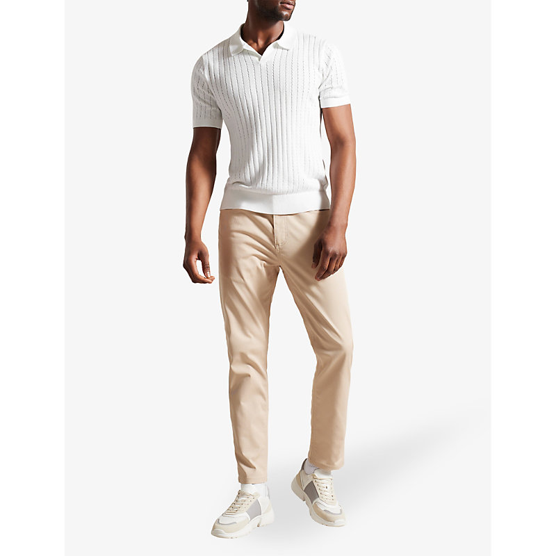 Shop Ted Baker Botany Striped-knit Cotton-blend Polo Shirt In White