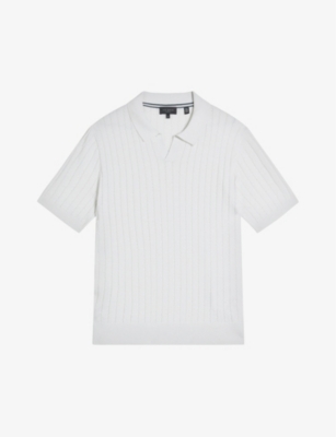 Ted Baker Mens White Botany Striped-knit Cotton-blend Polo Shirt