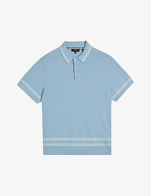 TED BAKER: Maytain textured-knit recycled cotton-blend polo shirt