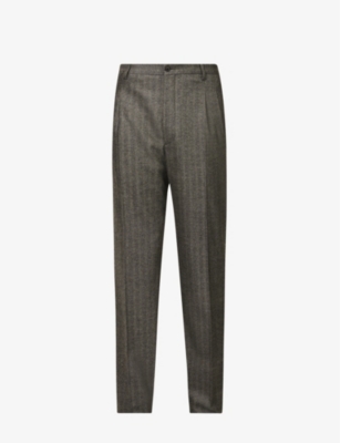 GIORGIO ARMANI: Pleated regular-fit tapered-leg wool-blend trousers