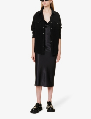 Shop God's True Cashmere Gods True Cashmere Women's Black Sunstone Popper-fastened Regular-fit Cashmere Shirt