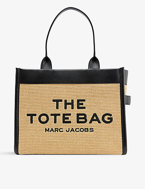 MARC JACOBS: The Large Tote logo leather-trim woven tote bag