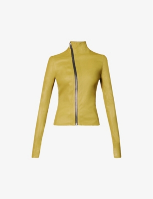 Rick Owens Gary High-neck Leather And Cotton-blend Jacket In Acid