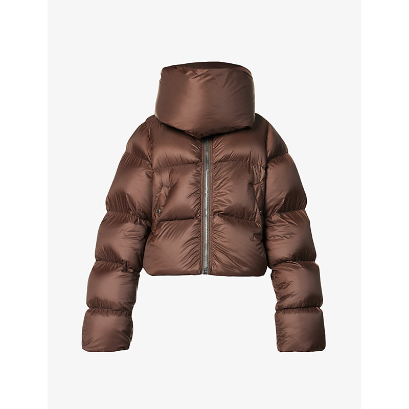 Rick Owens Funnel-neck Padded Shell Jacket In Brown