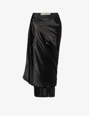 RICK OWENS: Draped wrap-front woven midi skirt