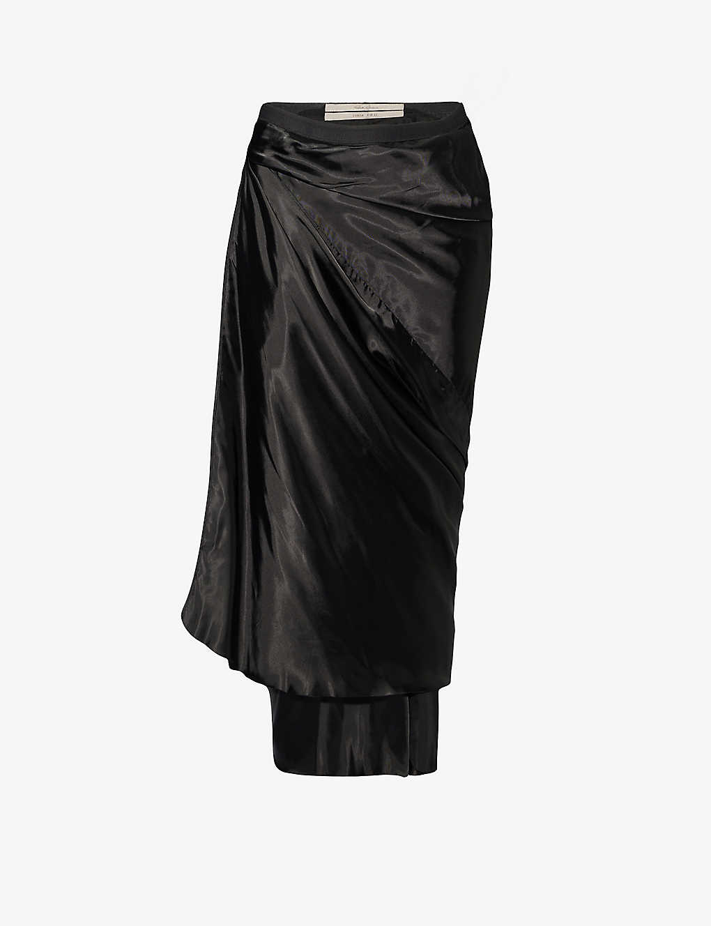 Rick Owens Womens Black Draped Wrap-front Woven Midi Skirt