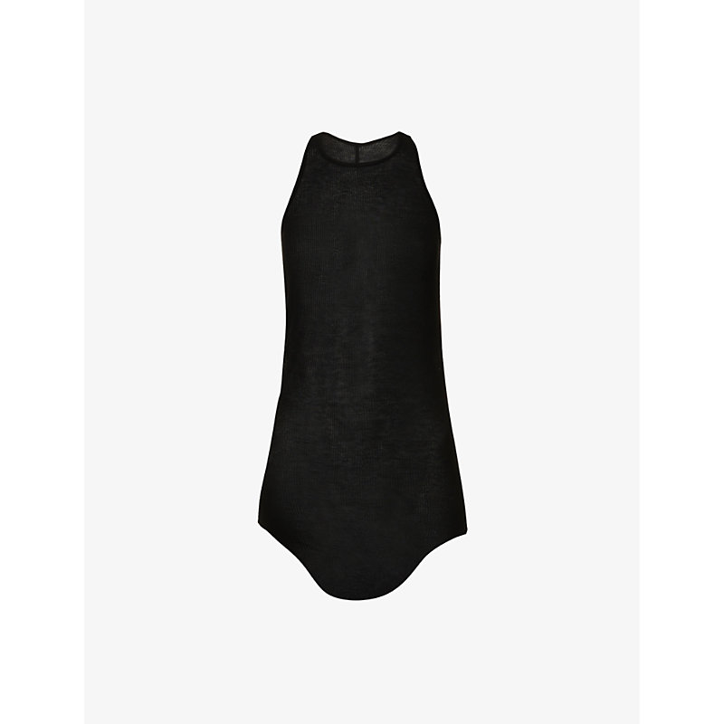 Shop Rick Owens Ribbed Slim-fit Silk-blend Top In Black
