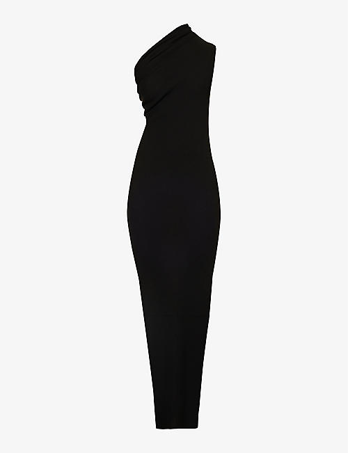 RICK OWENS: One-shoulder slim-fit wool knitted maxi dress