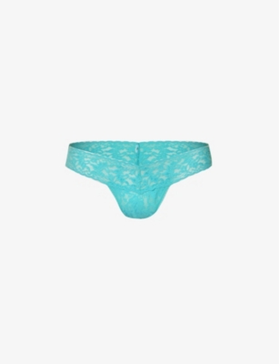 Hanky Panky Signature Lace Original-rise Rolled Thong In Aquatic Blue