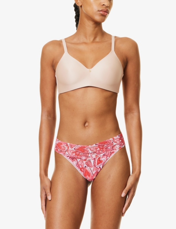 Signature floral-print lace thong