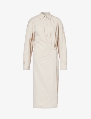 Lemaire Off-white Straight Collar Twisted Midi Dress In Dusty Rose