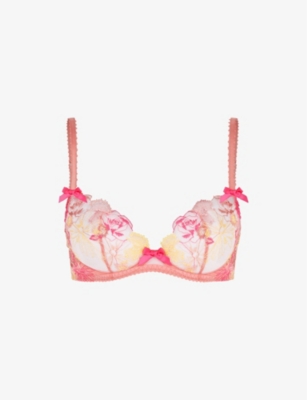 Agent Provocateur Zuri Plunge Floral-embroidered Tulle Bra In Pink