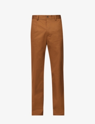 DOLCE & GABBANA DOLCE & GABBANA MEN'S WALNUT BROWN BRAND-PATCH REGULAR-FIT STRAIGHT-LEG STRETCH-COTTON TROUSERS,68127054