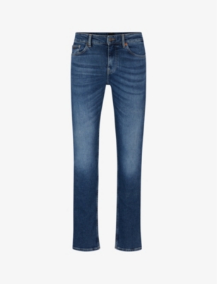 BOSS: Slim-fit straight-leg mid-rise stretch-denim jeans