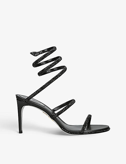 RENE CAOVILLA: Cleo crystal-embellished leather heeled sandals