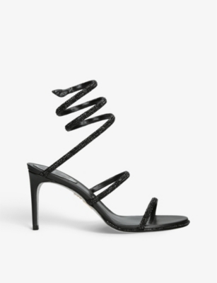 René Caovilla Rene Caovilla Womens Black Cleo Crystal-embellished Leather Heeled Sandals