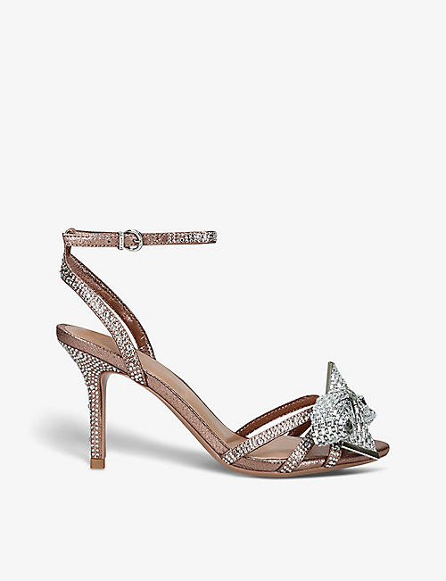 CARVELA: Regal Bow crystal-embellished metallic faux-leather heeled sandals