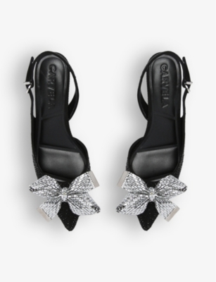 Shop Carvela Women's Black Regal Bow-embellished Heeled Court Shoes