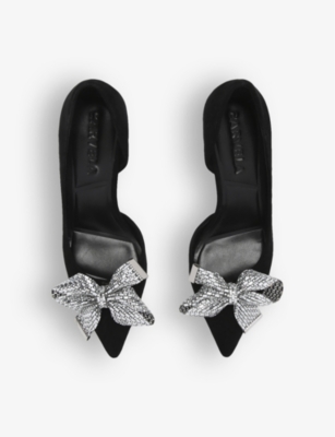 Shop Carvela Women's Black Regal Bow-embellished Faux-leather Heeled Court Shoes