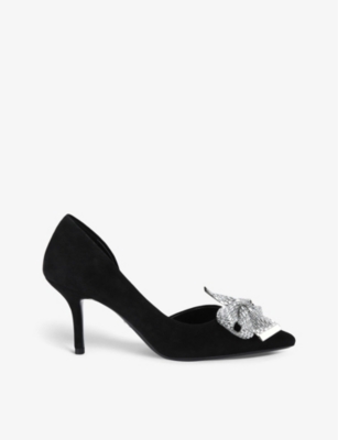 Carvela Womens Black Regal Bow-embellished Faux-leather Heeled Court Shoes