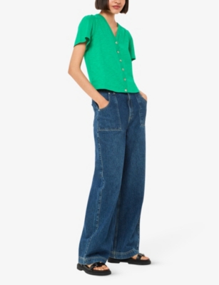 Whistles Maeve V Neck Button Front Tee In Green
