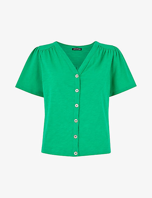 WHISTLES: Maeve V-neck button-down cotton T-shirt