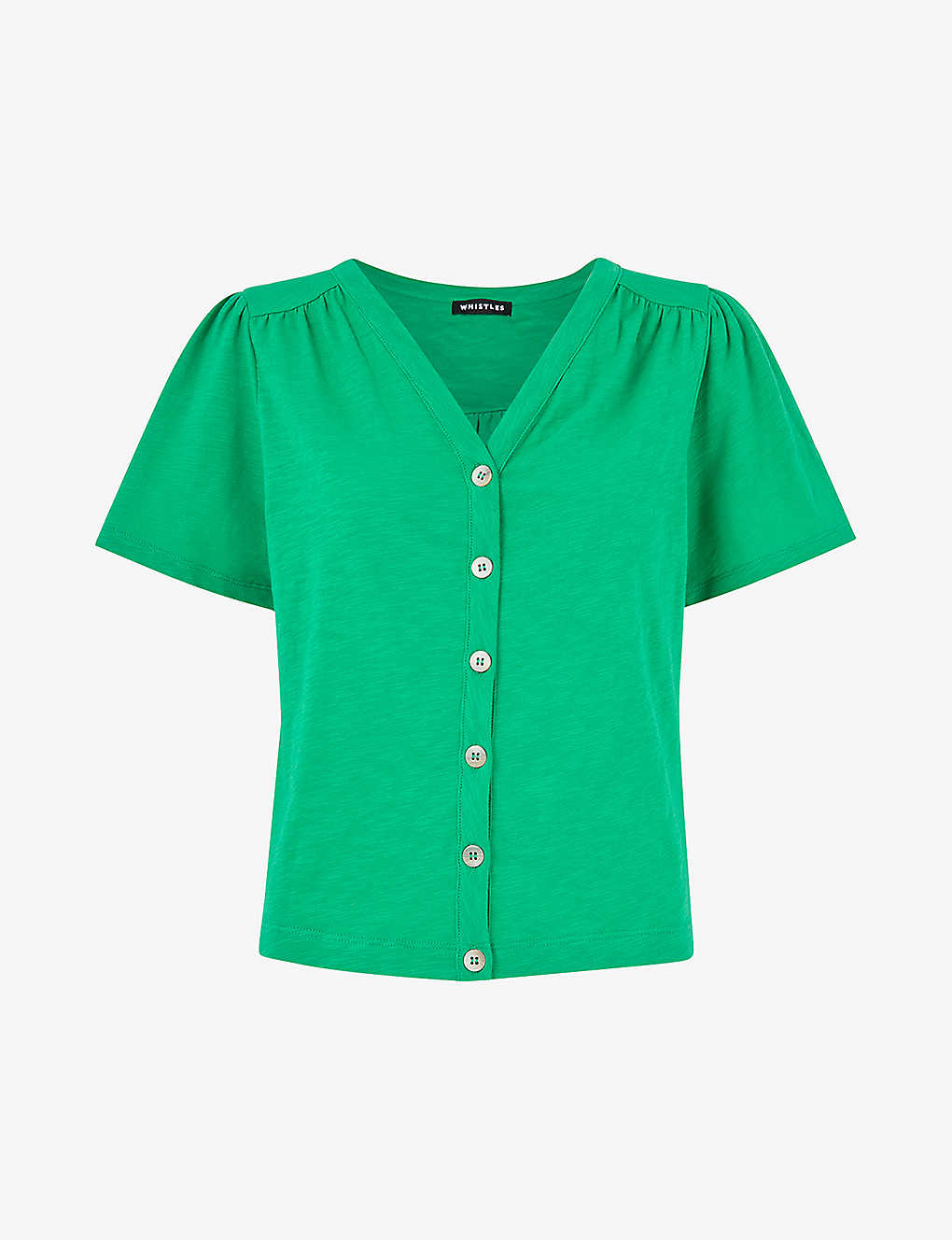 Whistles Maeve V Neck Button Front Tee In Green