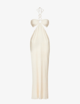Savannah Morrow Mina Cutout Crinkled Cotton-gauze Halterneck Maxi Dress In Cream
