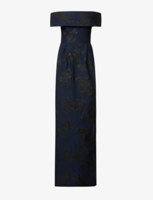 Rebecca Vallance Antoinette Off Shoulder Gown In Navy/black