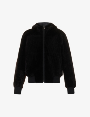 Ferragamo Shearling Reversible Hooded Blouson Jacket In Brown