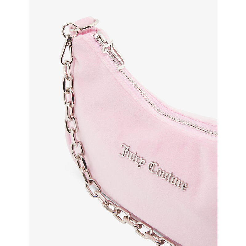 Shop Juicy Couture Women's Begonia Pink Logo-plaque Velour Shoulder Bag