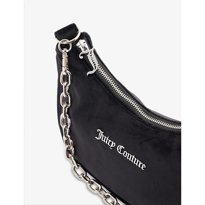 Shop Juicy Couture Logo-plaque Velour Shoulder Bag In Black