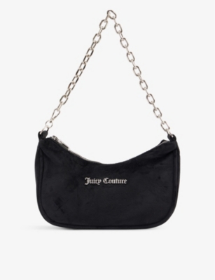 Juicy Couture Womens Black Logo-plaque Velour Shoulder Bag