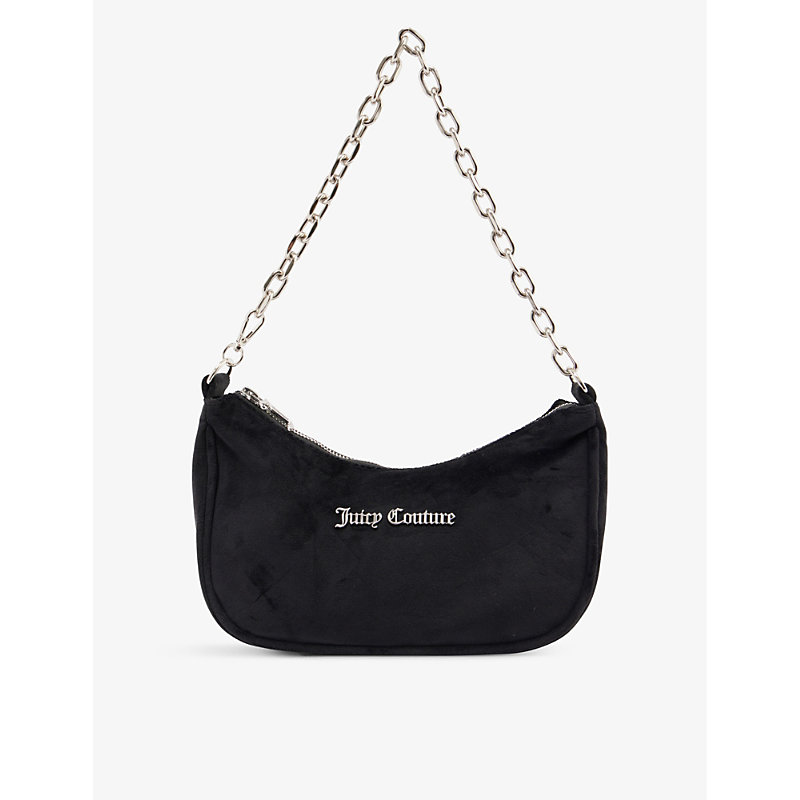 Juicy Couture Womens Black Logo-plaque Velour Shoulder Bag