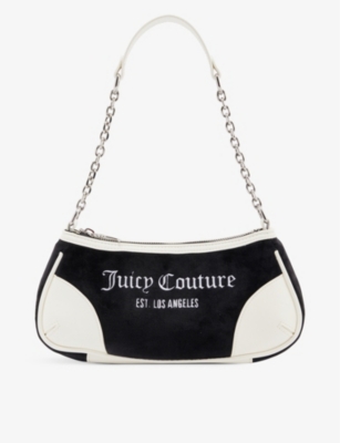 Juicy Couture◆ビジュー ロゴ ベロア ジョガー ブラック Juicy Couture Womens Black Logo-embroidered Velour Shoulder