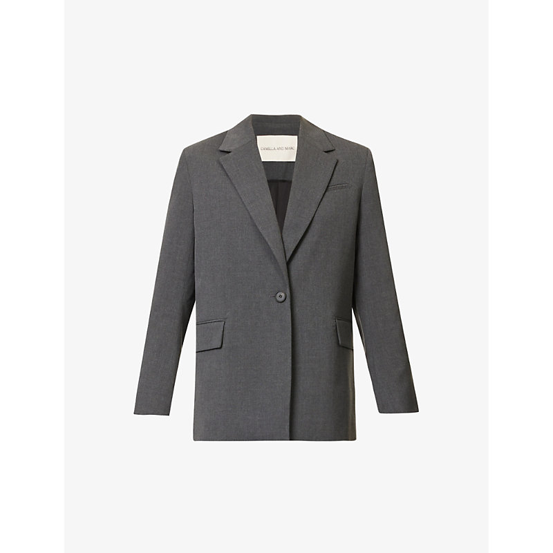 CAMILLA AND MARC CAMILLA AND MARC WOMENS CHARCOAL MARLE ORLA SINGLE-BREASTED WOVEN BLAZER,68153138