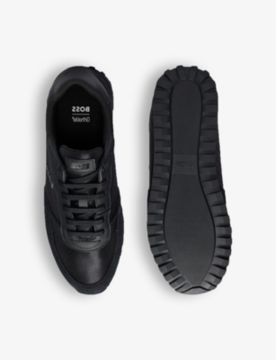 BOSS: Logo-embossed mesh and suede low-top trainers