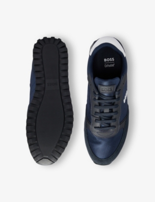 Hugo Boss Running-style Trainers In Mixed Materials With Raised Logo In Dark Blue